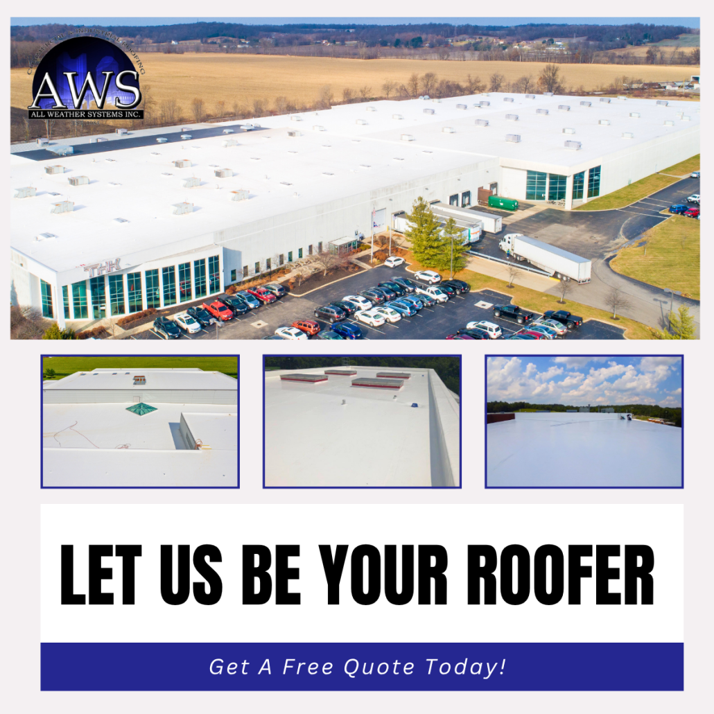 All Weather Systems roofing team on a commercial job in Reynoldsburg