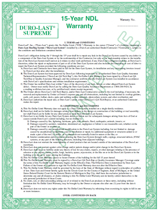 Duro-Last Roofing Warranty