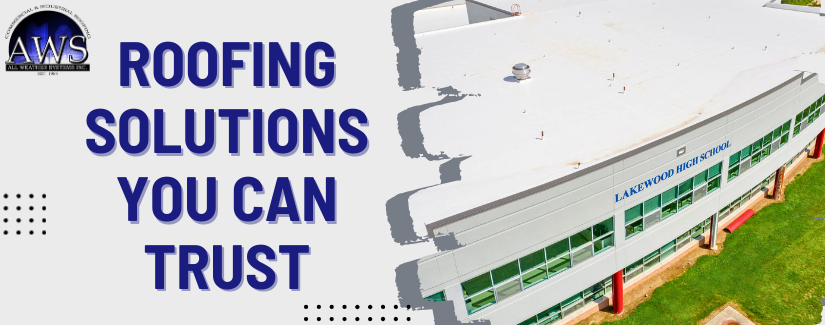 All Weather Systems providing fast roofing solutions with TIPS for educational facilities like Lakewood High School using durable white membrane systems.